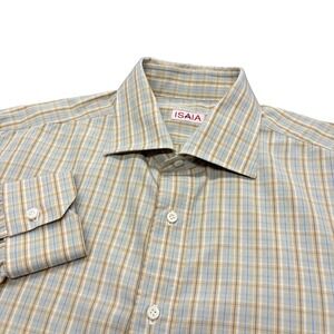 ISAIA Napoli Cotton Plaid Long Sleeve Button Down Dress Shirt Italy 17-43